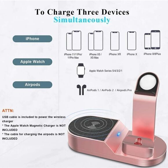 3 IN 1 Qi Wireless Charger Charging Dock Stand For Apple Watch iPhone Air Pods - Picture 5 of 9